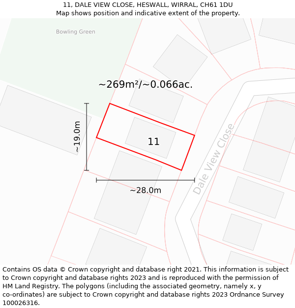 11, DALE VIEW CLOSE, HESWALL, WIRRAL, CH61 1DU: Plot and title map