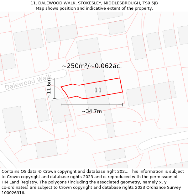 11, DALEWOOD WALK, STOKESLEY, MIDDLESBROUGH, TS9 5JB: Plot and title map