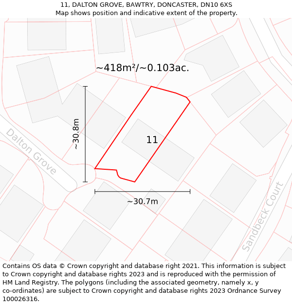 11, DALTON GROVE, BAWTRY, DONCASTER, DN10 6XS: Plot and title map