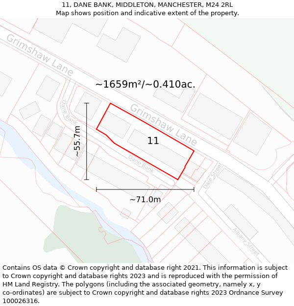 11, DANE BANK, MIDDLETON, MANCHESTER, M24 2RL: Plot and title map