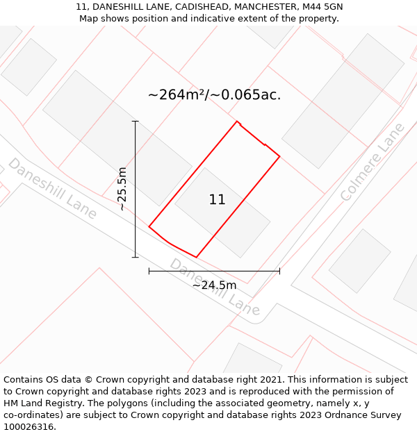 11, DANESHILL LANE, CADISHEAD, MANCHESTER, M44 5GN: Plot and title map