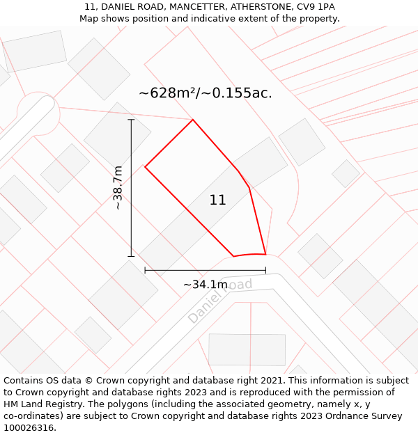 11, DANIEL ROAD, MANCETTER, ATHERSTONE, CV9 1PA: Plot and title map