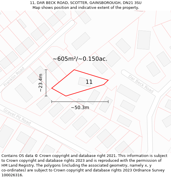 11, DAR BECK ROAD, SCOTTER, GAINSBOROUGH, DN21 3SU: Plot and title map