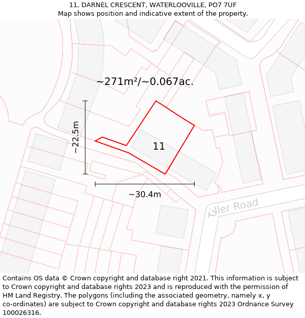 11, DARNEL CRESCENT, WATERLOOVILLE, PO7 7UF: Plot and title map