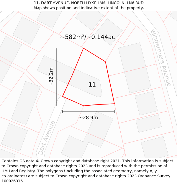 11, DART AVENUE, NORTH HYKEHAM, LINCOLN, LN6 8UD: Plot and title map