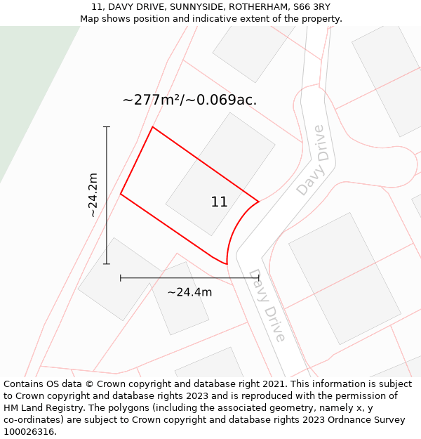 11, DAVY DRIVE, SUNNYSIDE, ROTHERHAM, S66 3RY: Plot and title map