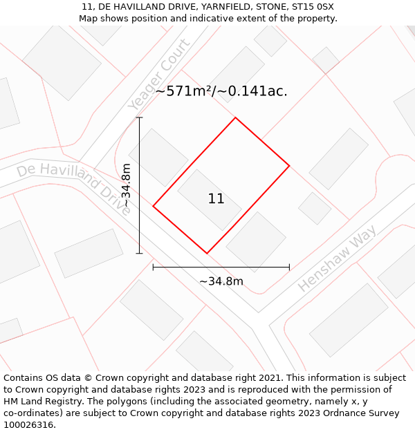 11, DE HAVILLAND DRIVE, YARNFIELD, STONE, ST15 0SX: Plot and title map