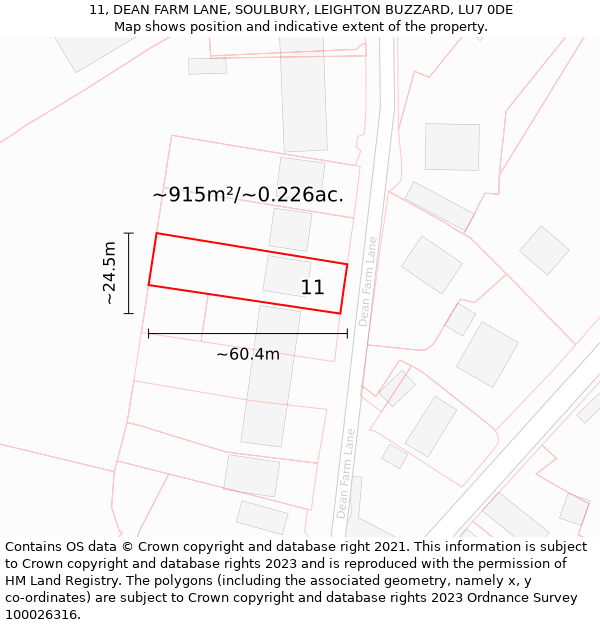 11, DEAN FARM LANE, SOULBURY, LEIGHTON BUZZARD, LU7 0DE: Plot and title map