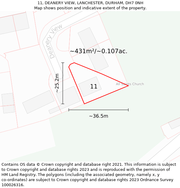 11, DEANERY VIEW, LANCHESTER, DURHAM, DH7 0NH: Plot and title map