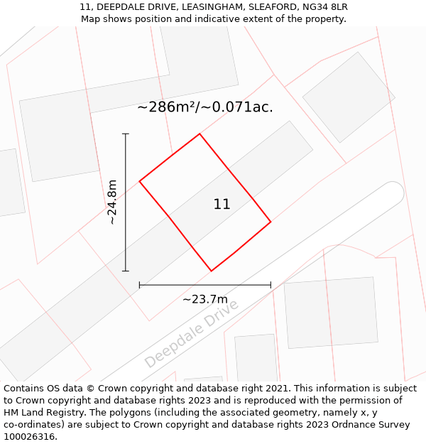 11, DEEPDALE DRIVE, LEASINGHAM, SLEAFORD, NG34 8LR: Plot and title map