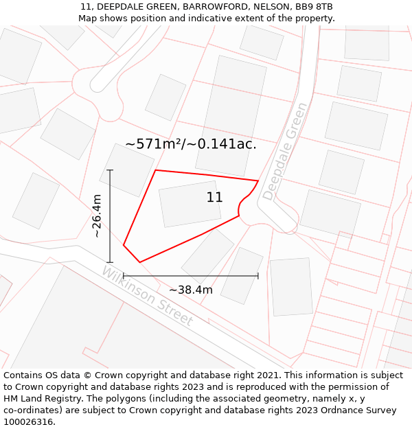 11, DEEPDALE GREEN, BARROWFORD, NELSON, BB9 8TB: Plot and title map