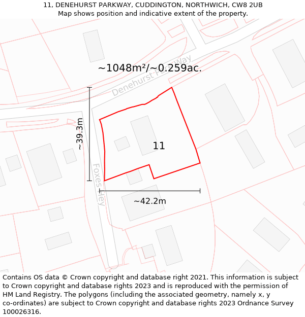 11, DENEHURST PARKWAY, CUDDINGTON, NORTHWICH, CW8 2UB: Plot and title map