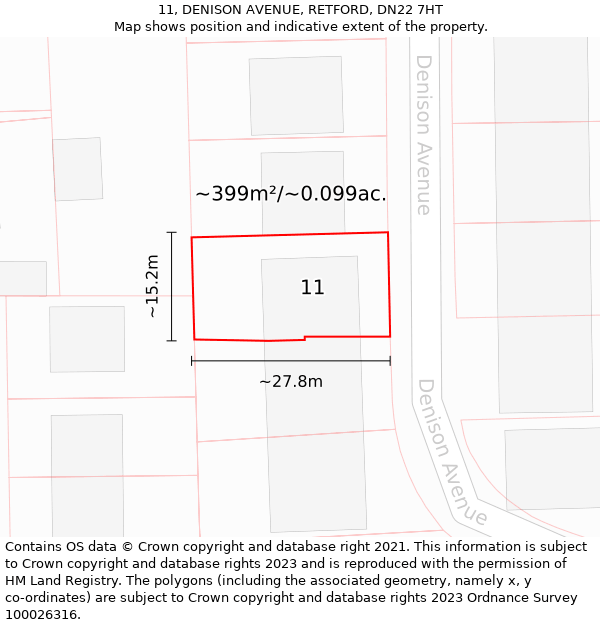 11, DENISON AVENUE, RETFORD, DN22 7HT: Plot and title map