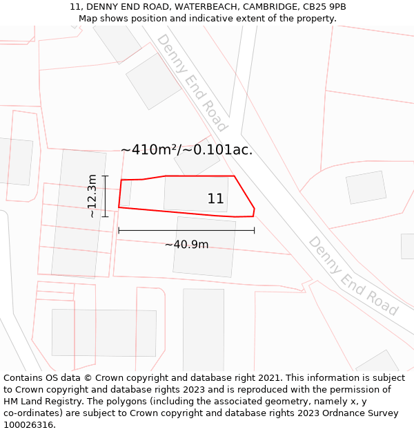 11, DENNY END ROAD, WATERBEACH, CAMBRIDGE, CB25 9PB: Plot and title map