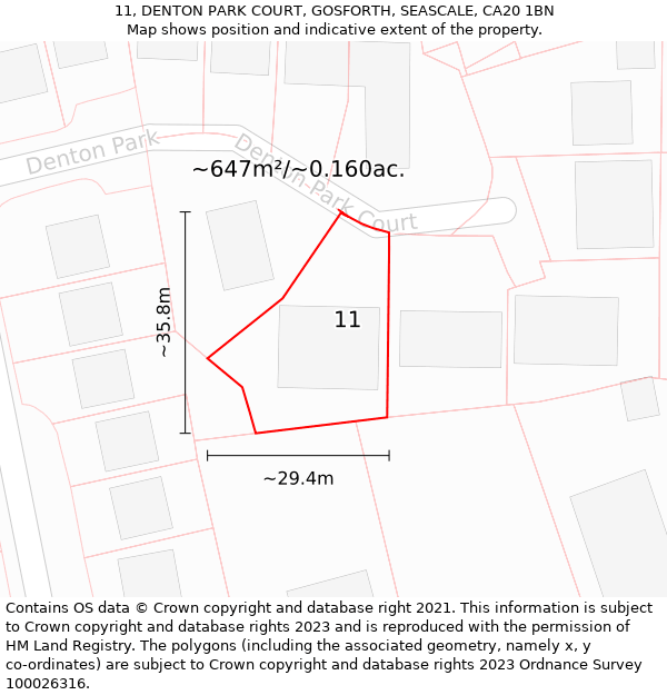 11, DENTON PARK COURT, GOSFORTH, SEASCALE, CA20 1BN: Plot and title map