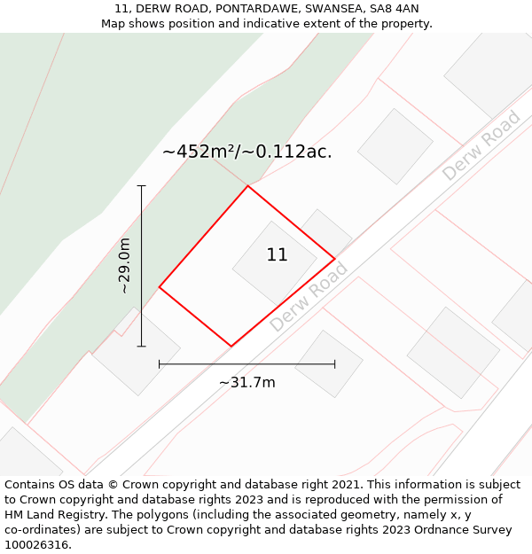 11, DERW ROAD, PONTARDAWE, SWANSEA, SA8 4AN: Plot and title map