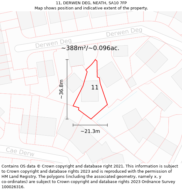 11, DERWEN DEG, NEATH, SA10 7FP: Plot and title map