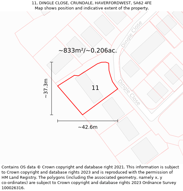 11, DINGLE CLOSE, CRUNDALE, HAVERFORDWEST, SA62 4FE: Plot and title map