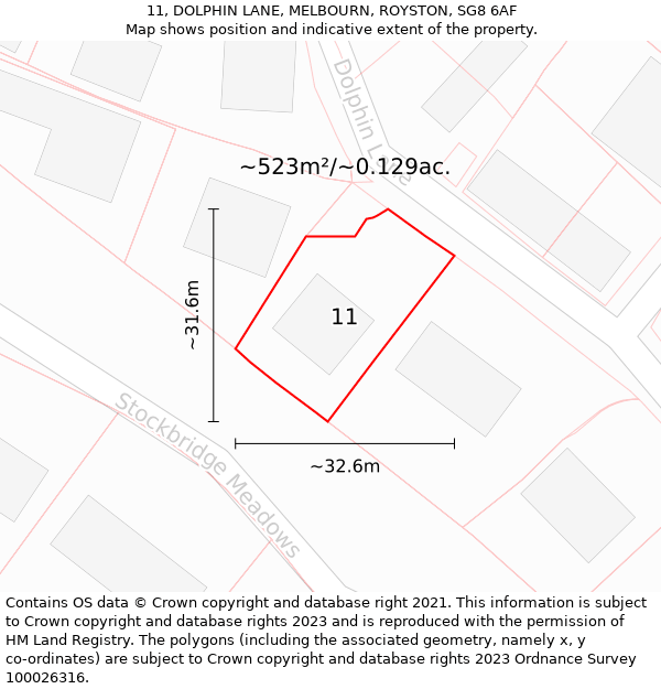 11, DOLPHIN LANE, MELBOURN, ROYSTON, SG8 6AF: Plot and title map