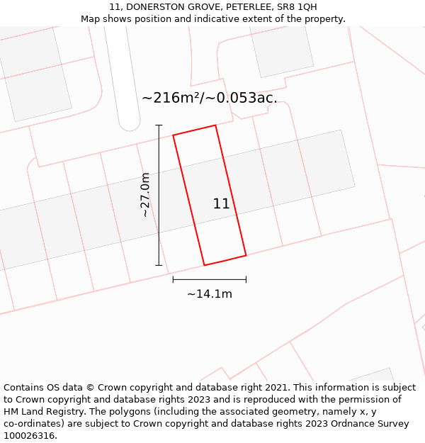 11, DONERSTON GROVE, PETERLEE, SR8 1QH: Plot and title map