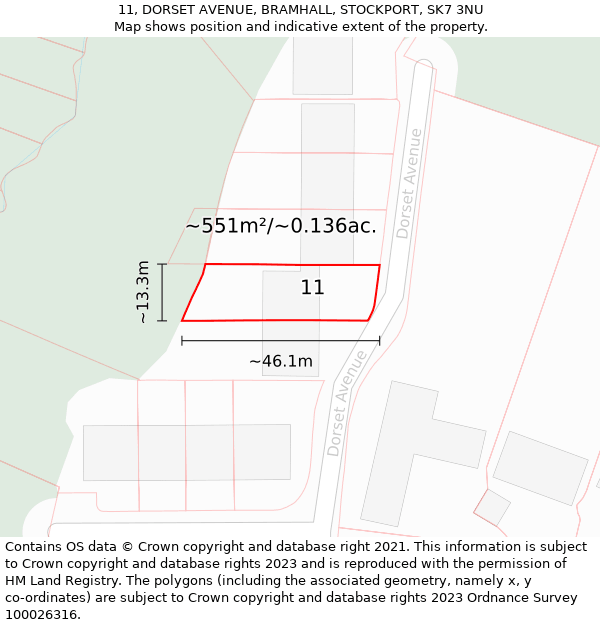 11, DORSET AVENUE, BRAMHALL, STOCKPORT, SK7 3NU: Plot and title map