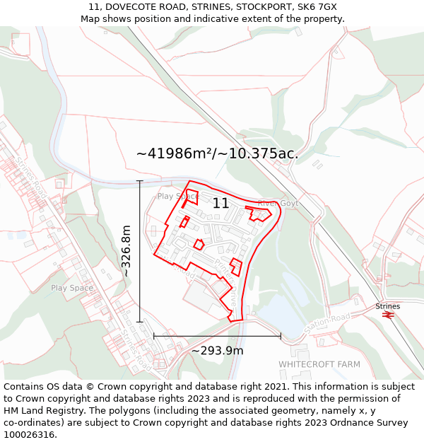 11, DOVECOTE ROAD, STRINES, STOCKPORT, SK6 7GX: Plot and title map