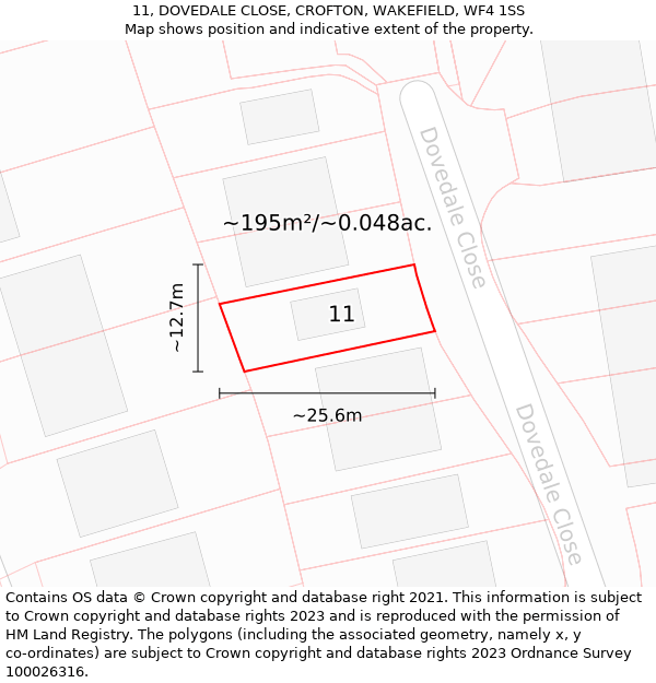 11, DOVEDALE CLOSE, CROFTON, WAKEFIELD, WF4 1SS: Plot and title map