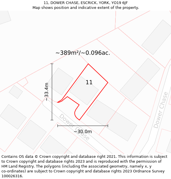 11, DOWER CHASE, ESCRICK, YORK, YO19 6JF: Plot and title map