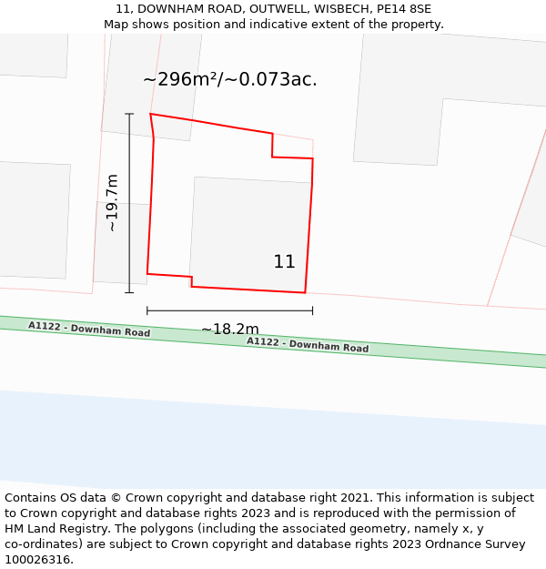 11, DOWNHAM ROAD, OUTWELL, WISBECH, PE14 8SE: Plot and title map