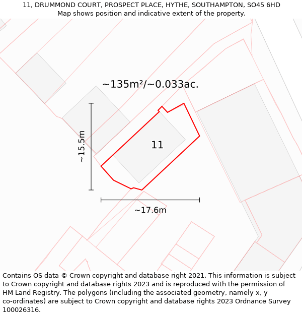 11, DRUMMOND COURT, PROSPECT PLACE, HYTHE, SOUTHAMPTON, SO45 6HD: Plot and title map