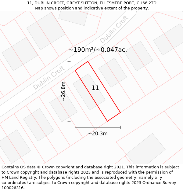 11, DUBLIN CROFT, GREAT SUTTON, ELLESMERE PORT, CH66 2TD: Plot and title map