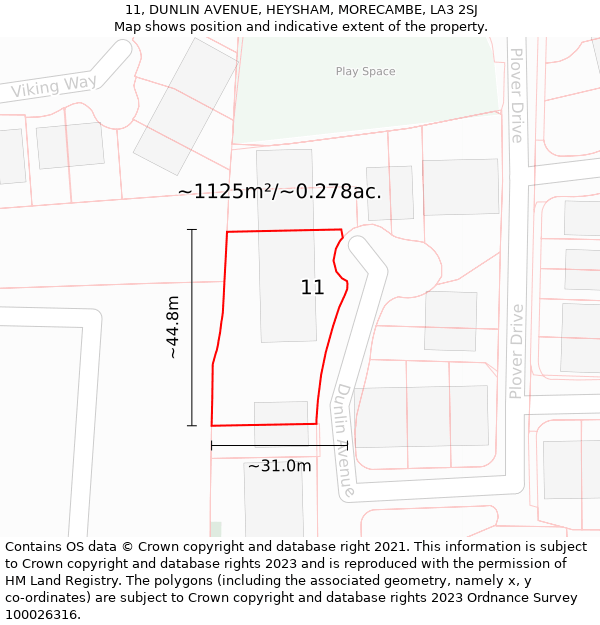 11, DUNLIN AVENUE, HEYSHAM, MORECAMBE, LA3 2SJ: Plot and title map