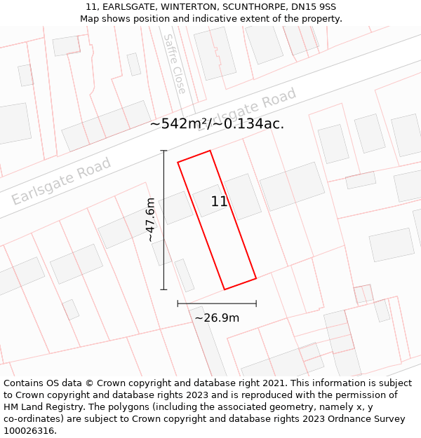 11, EARLSGATE, WINTERTON, SCUNTHORPE, DN15 9SS: Plot and title map