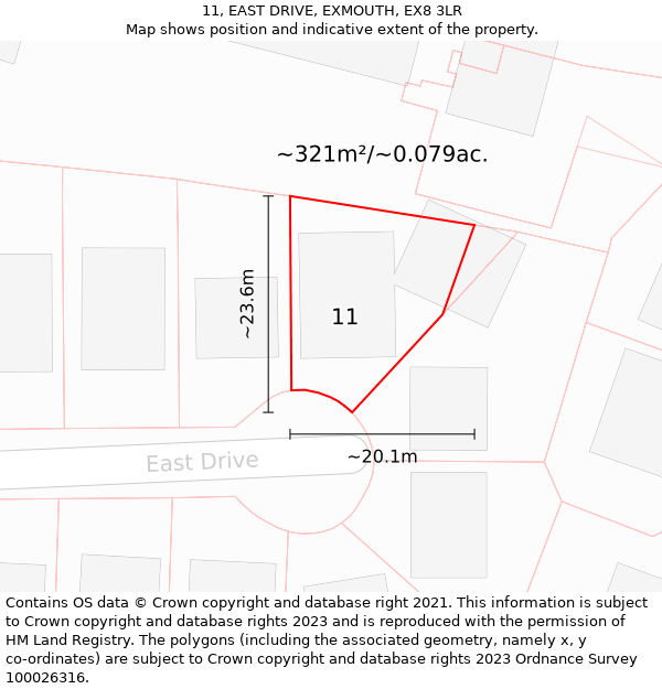 11, EAST DRIVE, EXMOUTH, EX8 3LR: Plot and title map