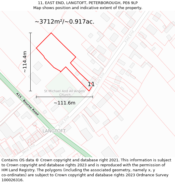 11, EAST END, LANGTOFT, PETERBOROUGH, PE6 9LP: Plot and title map