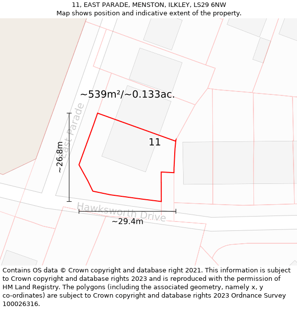 11, EAST PARADE, MENSTON, ILKLEY, LS29 6NW: Plot and title map