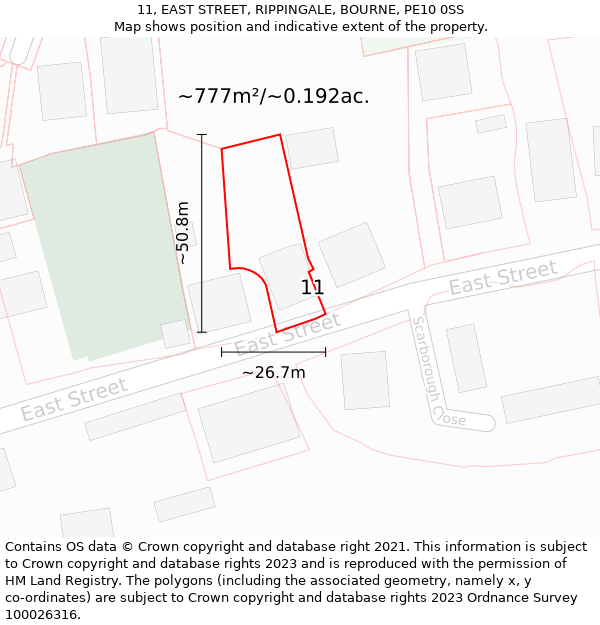 11, EAST STREET, RIPPINGALE, BOURNE, PE10 0SS: Plot and title map