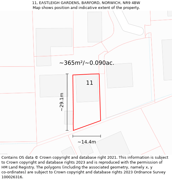 11, EASTLEIGH GARDENS, BARFORD, NORWICH, NR9 4BW: Plot and title map