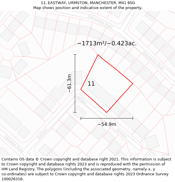 11, EASTWAY, URMSTON, MANCHESTER, M41 8SG: Plot and title map