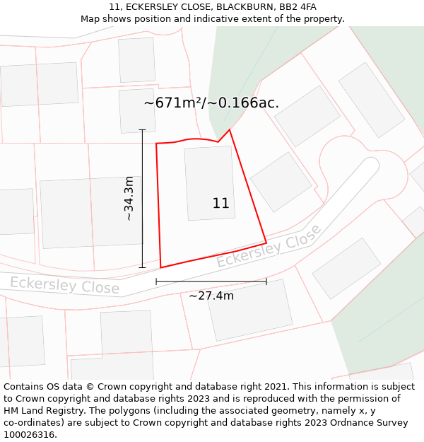 11, ECKERSLEY CLOSE, BLACKBURN, BB2 4FA: Plot and title map