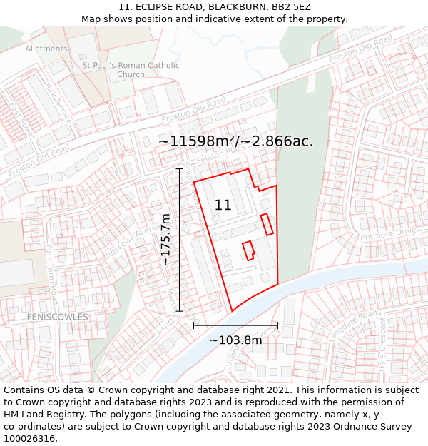 11, ECLIPSE ROAD, BLACKBURN, BB2 5EZ: Plot and title map