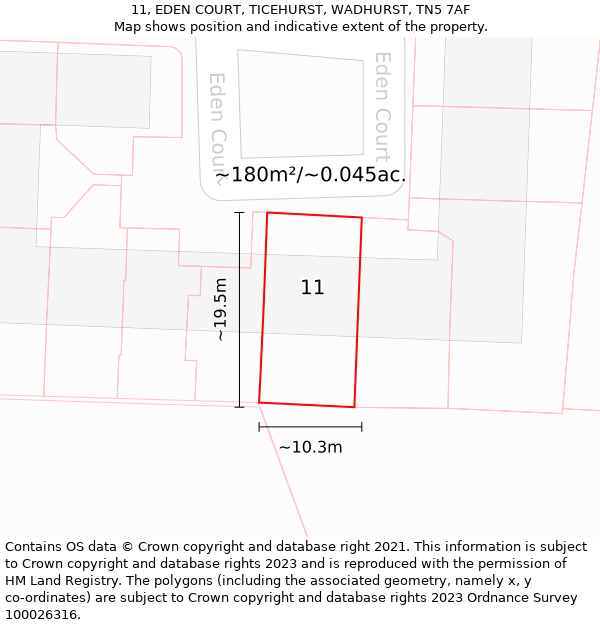 11, EDEN COURT, TICEHURST, WADHURST, TN5 7AF: Plot and title map