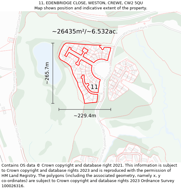 11, EDENBRIDGE CLOSE, WESTON, CREWE, CW2 5QU: Plot and title map