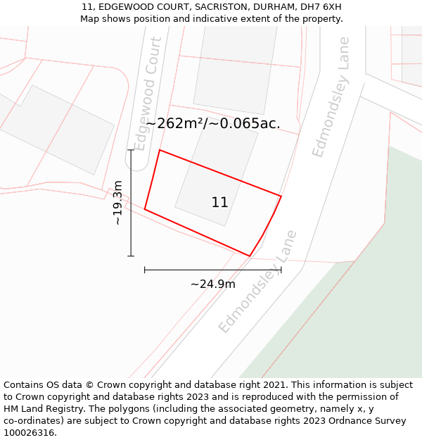 11, EDGEWOOD COURT, SACRISTON, DURHAM, DH7 6XH: Plot and title map