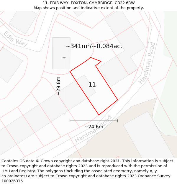 11, EDIS WAY, FOXTON, CAMBRIDGE, CB22 6RW: Plot and title map