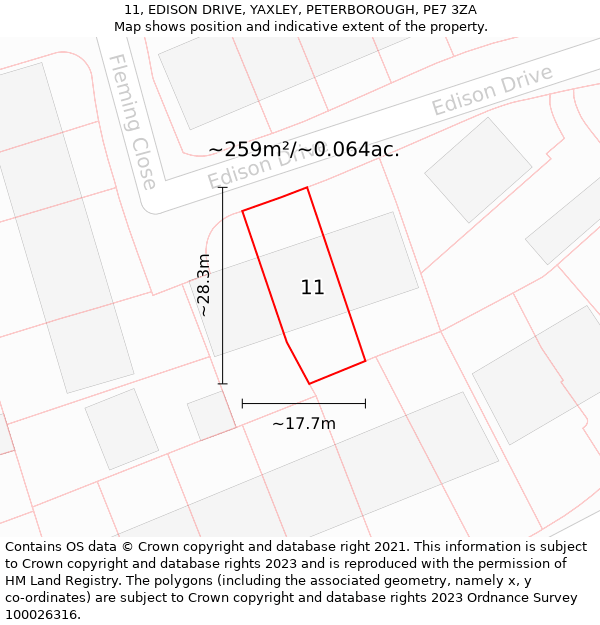 11, EDISON DRIVE, YAXLEY, PETERBOROUGH, PE7 3ZA: Plot and title map