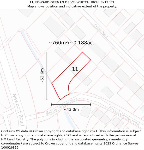 11, EDWARD GERMAN DRIVE, WHITCHURCH, SY13 1TL: Plot and title map