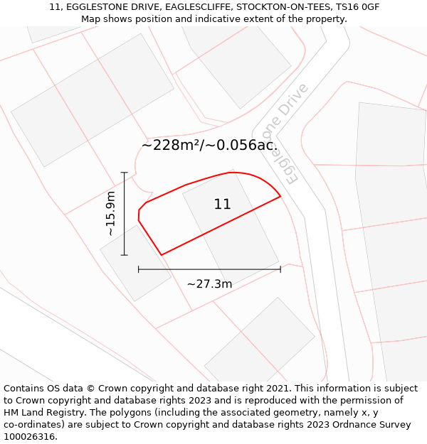 11, EGGLESTONE DRIVE, EAGLESCLIFFE, STOCKTON-ON-TEES, TS16 0GF: Plot and title map