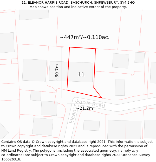 11, ELEANOR HARRIS ROAD, BASCHURCH, SHREWSBURY, SY4 2HQ: Plot and title map