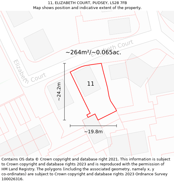 11, ELIZABETH COURT, PUDSEY, LS28 7FB: Plot and title map